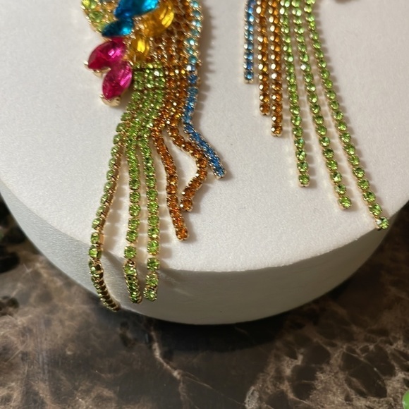 Parrot Bird Rhinestone Drop Earrings - Picture 13 of 17